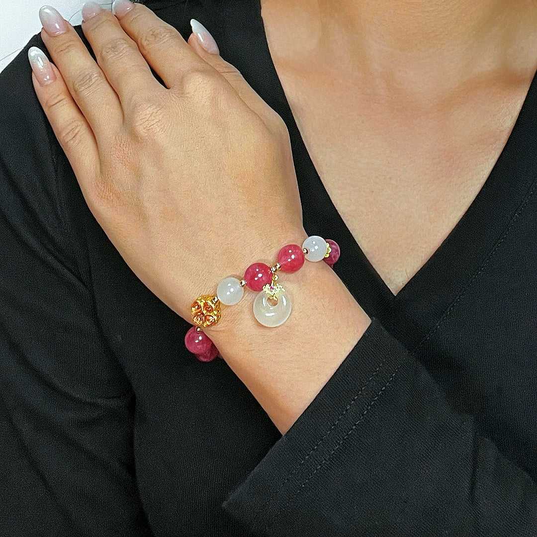 Bracelet Tourmaline Rose et Jade Blanc – Chance Éclatante