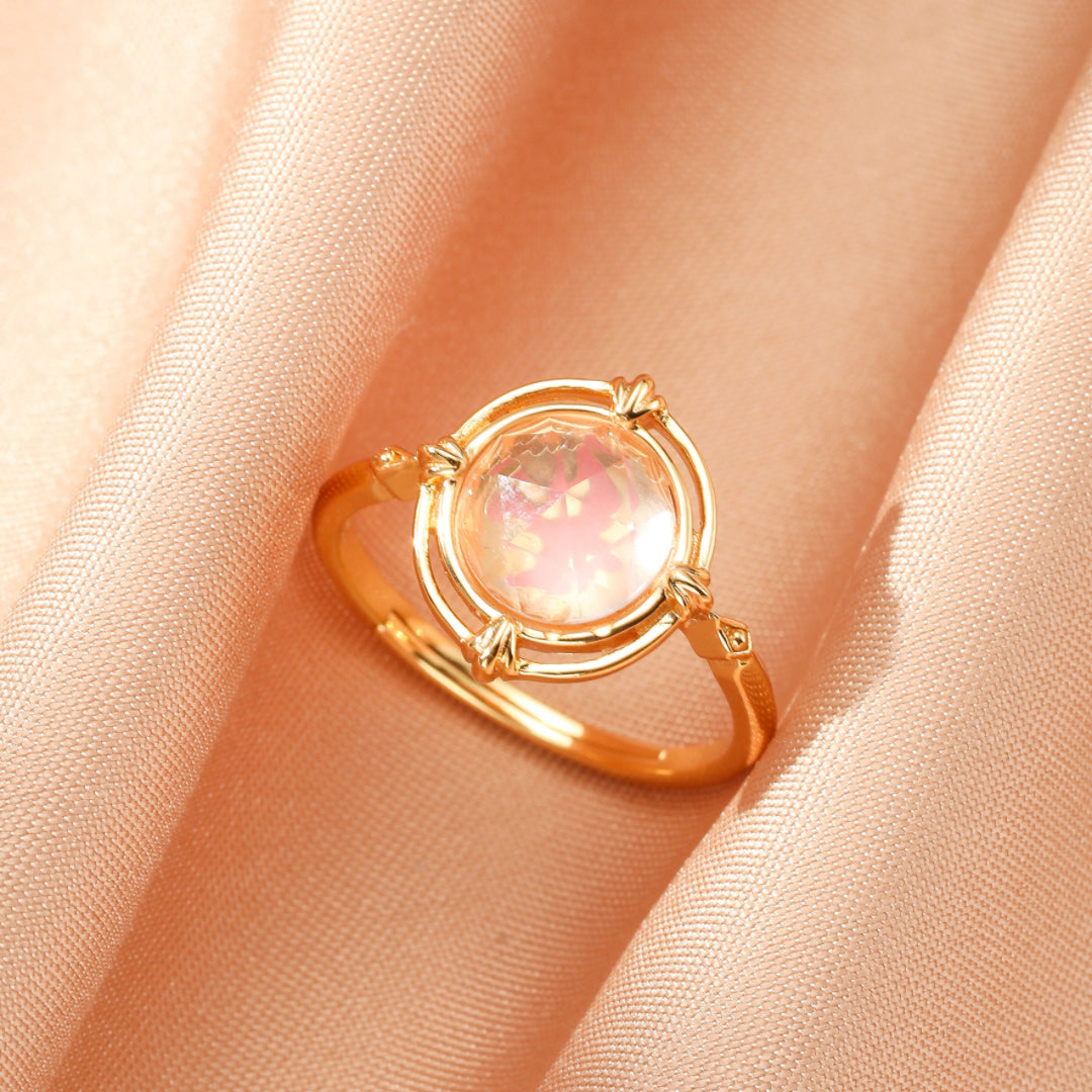 Bague Quartz Rose – Aura Radieuse, Argent Plaqué Or 10K