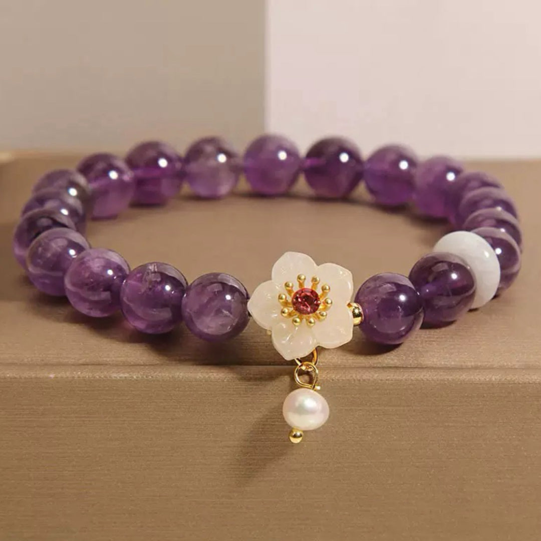 Bracelet Améthyste, Jade et Perle – Fleur de Sérénité