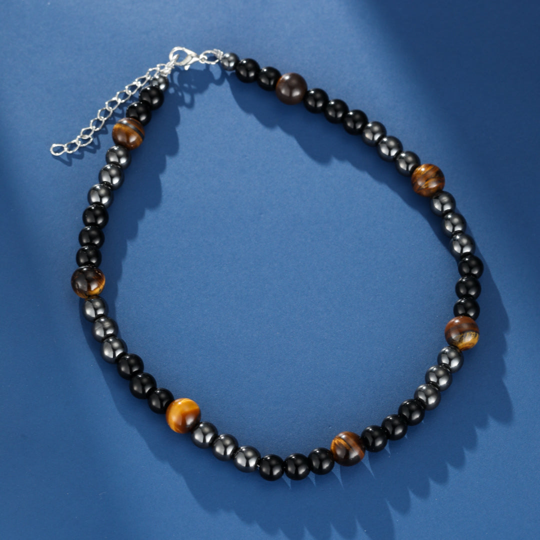 Collier Homme Hématite et Œil de Tigre – Ligne Tactique