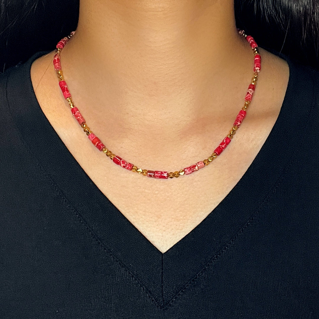 Collier Jaspe Vert/Rouge – Harmonie Ethnique