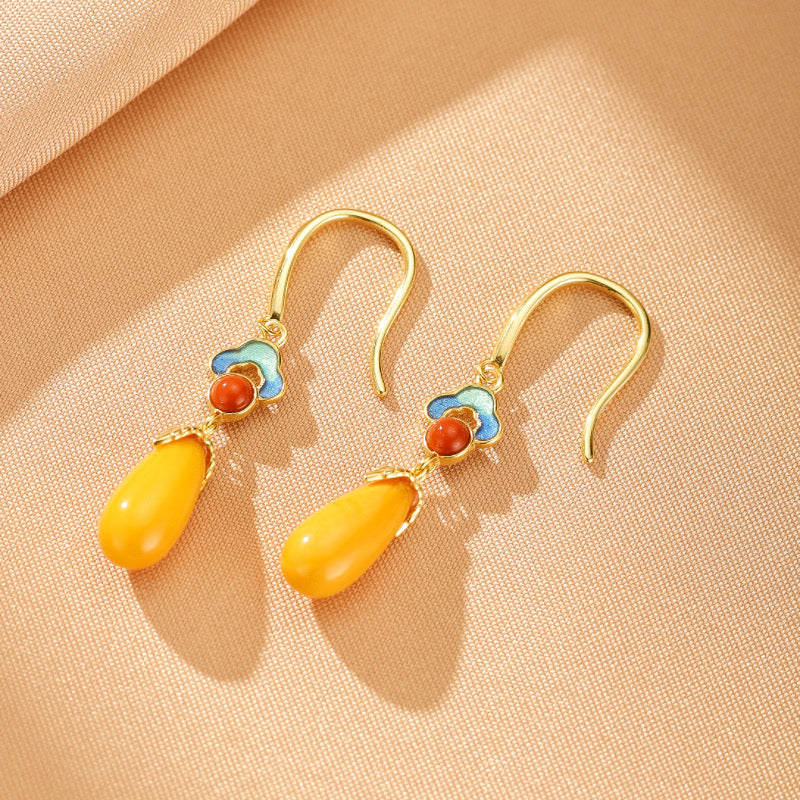 Boucles d'Oreilles Ambre – Crépuscule d’Or, Argent Plaqué Or