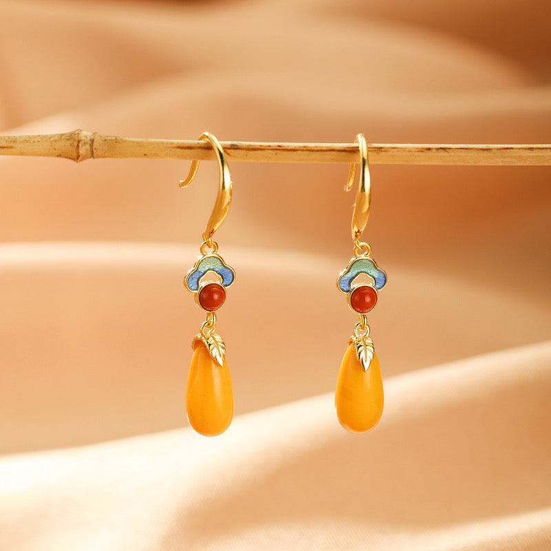 Boucles d'Oreilles Ambre – Crépuscule d’Or, Argent Plaqué Or