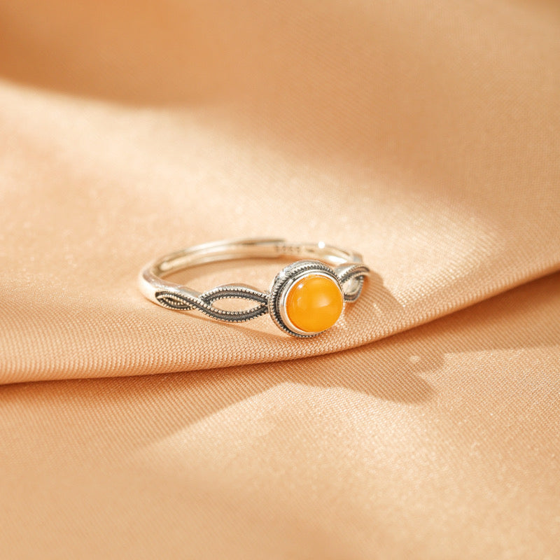 Bague Ambre – Danse de Miel, Argent Plaqué Or