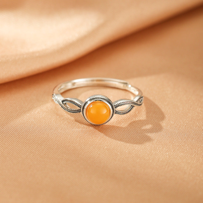 Bague Ambre – Danse de Miel, Argent Plaqué Or