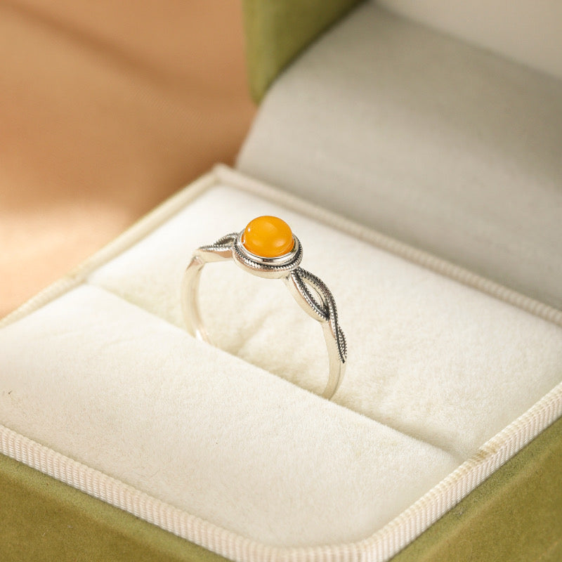 Bague Ambre – Danse de Miel, Argent Plaqué Or