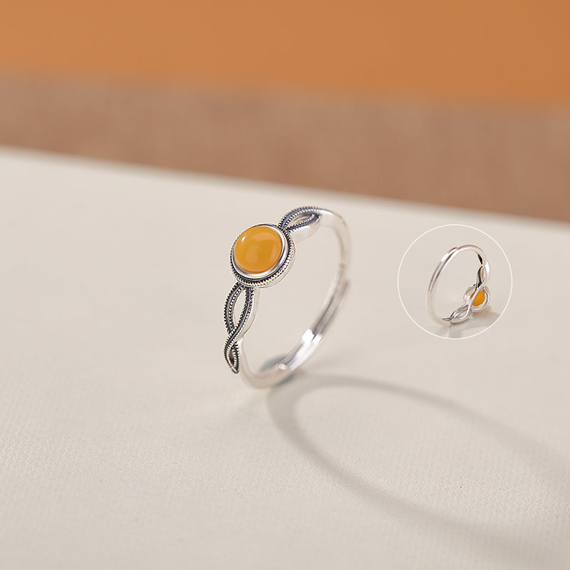 Bague Ambre – Danse de Miel, Argent Plaqué Or