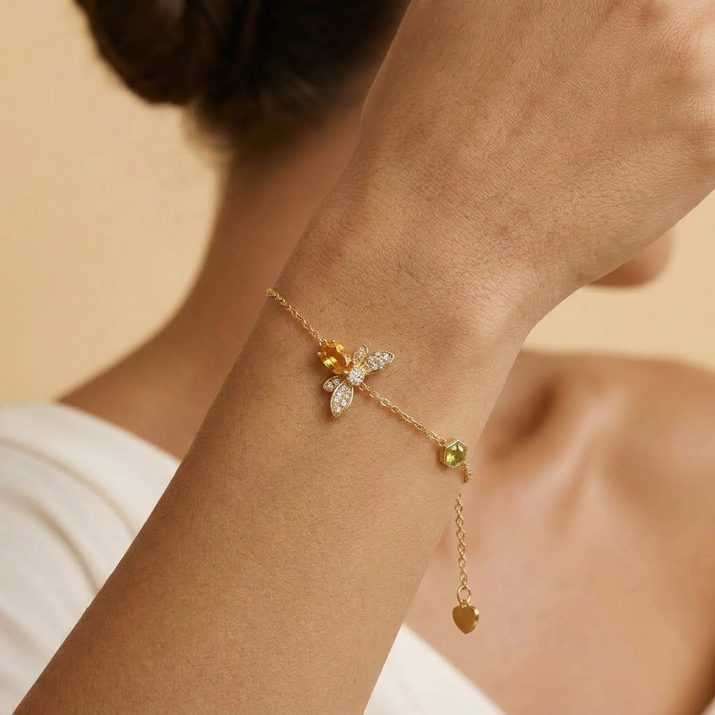 Bracelet Citrine et Péridot - Vol Lumineux, Argent Plaqué Or