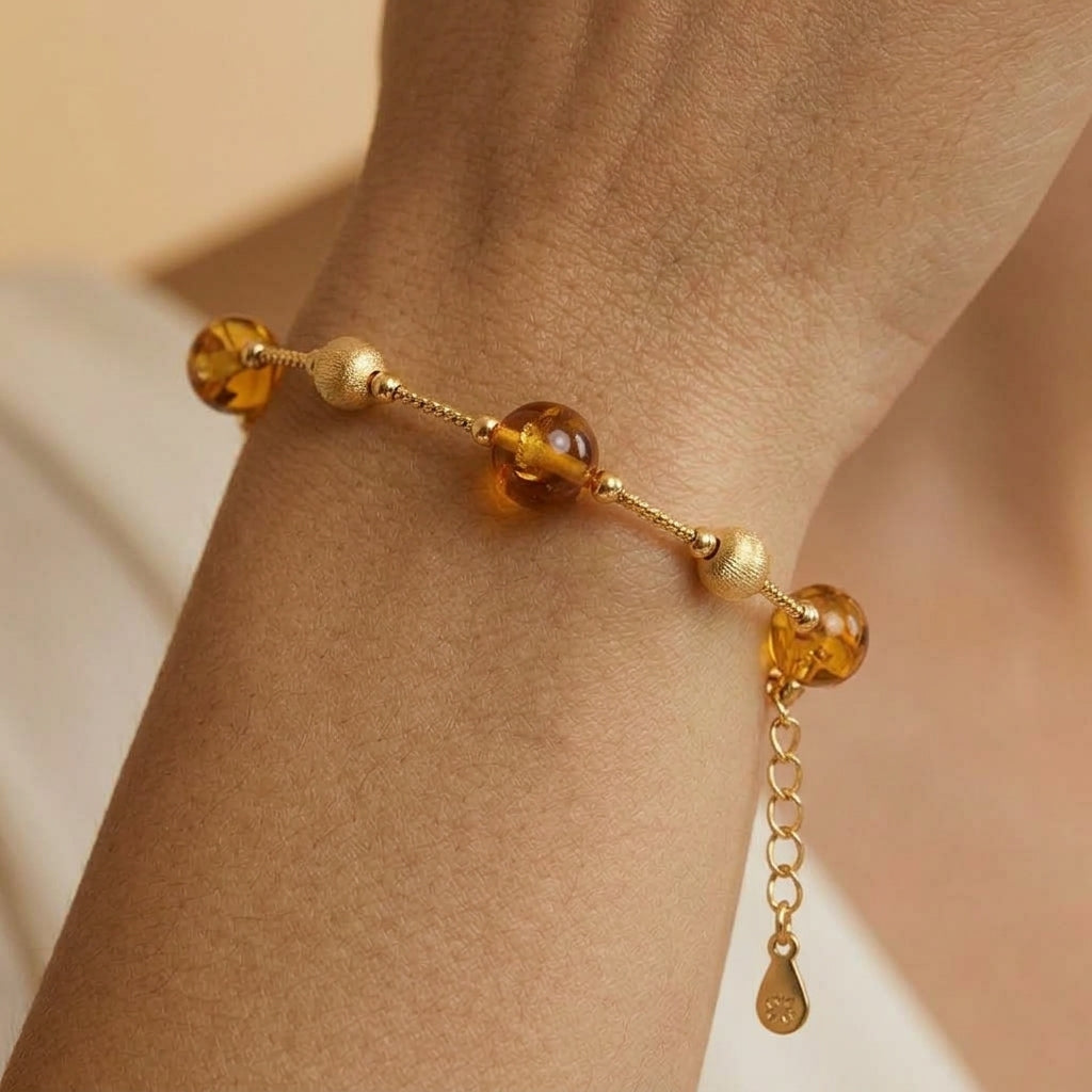 Bracelet Ambre – Lueur d’Ambre, Argent Plaqué Or