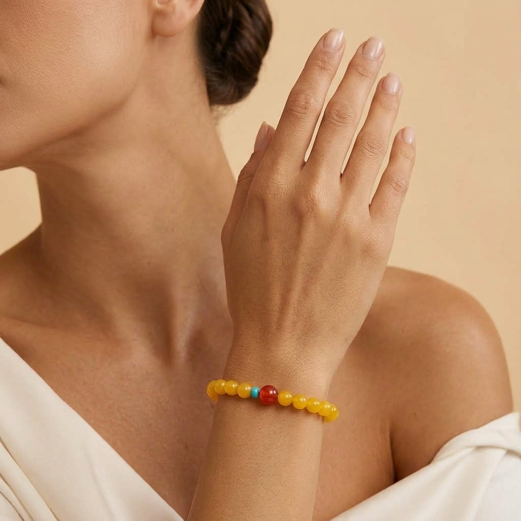 Bracelet Ambre, Agate et Turquoise - Mémoire de la Terre