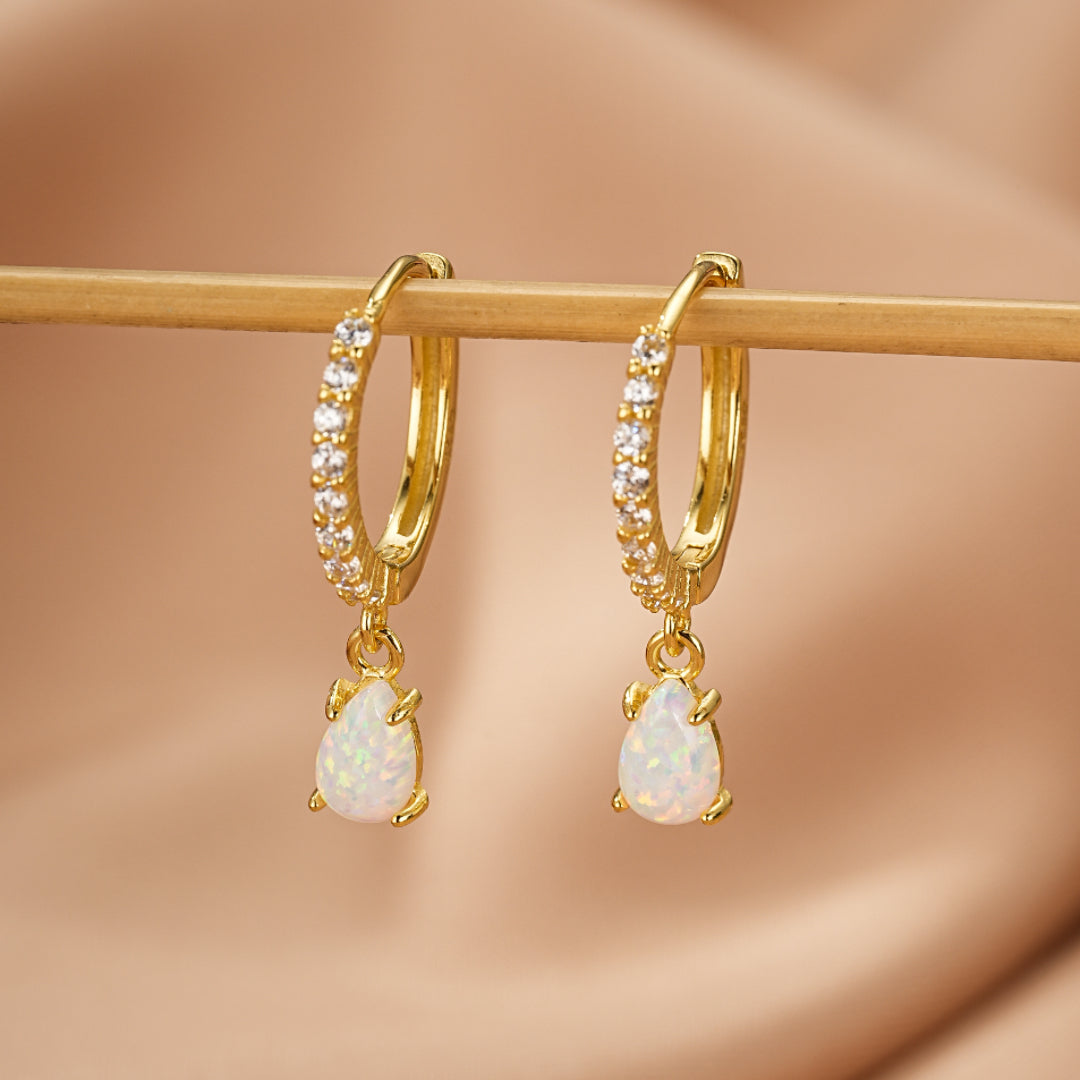 Boucles d'oreilles Opale – Goutte Solaire, Argent Plaqué Or