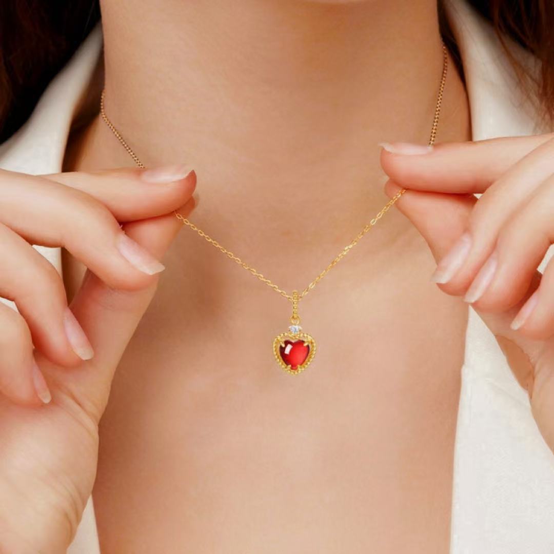 Collier Grenat – Promesse Écarlate, Argent Plaqué Or