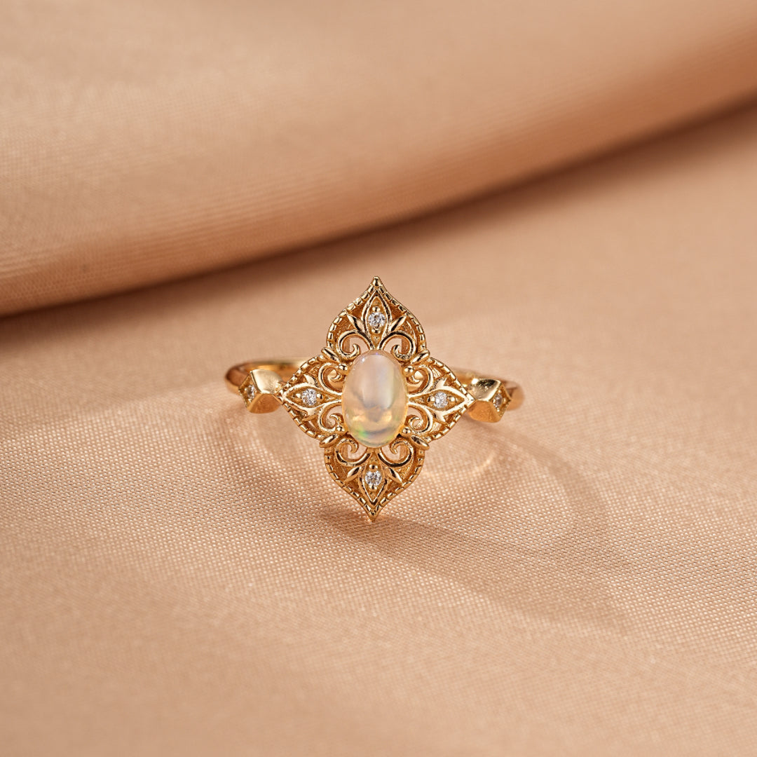 Bague Opale – Lumière Bohème, Argent Plaqué Or 10K
