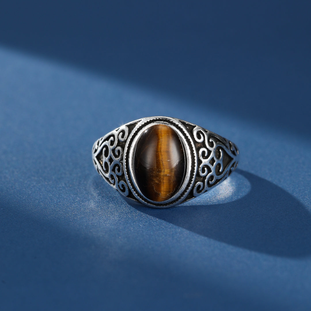 Bague Homme Œil de Tigre – Élégance Gravée