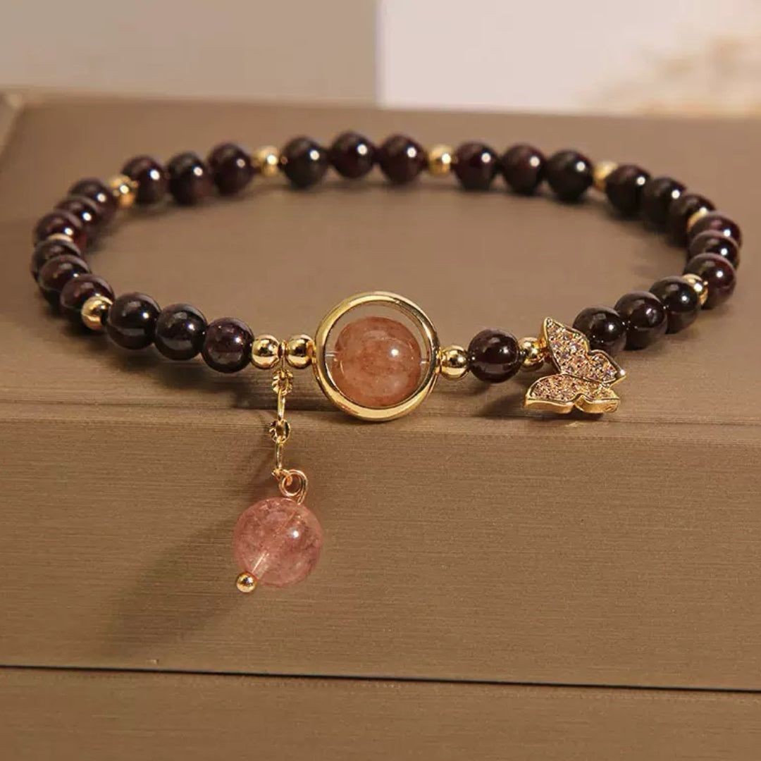 Bracelet Grenat et Quartz Fraise – Grâce Papillon