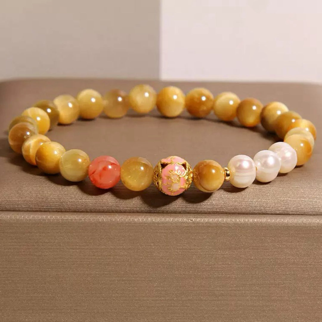 Bracelet Œil de Tigre et Perles – Éclat Impérial