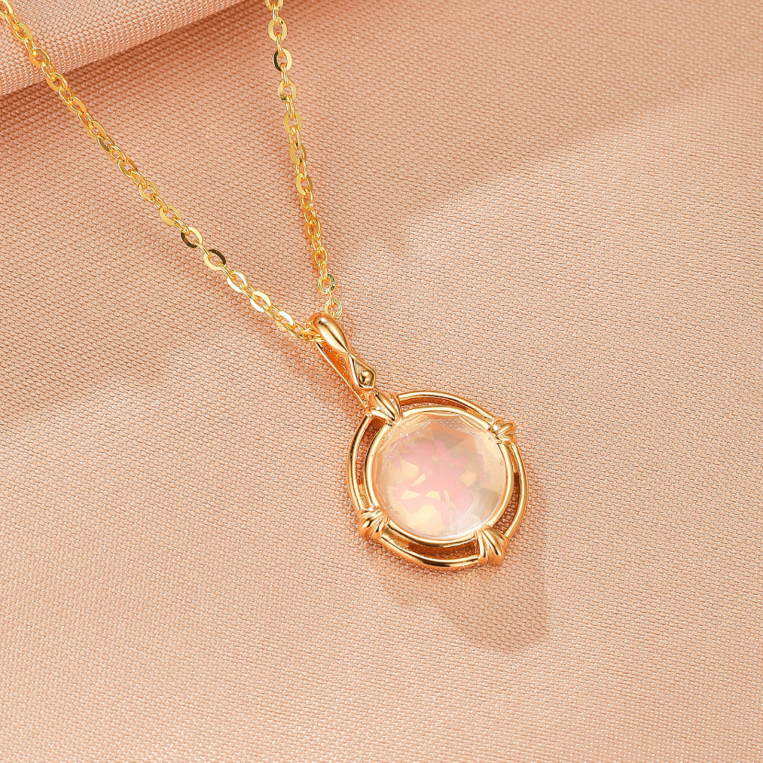 Collier Quartz Rose – Aura Radieuse, Argent Plaqué Or 10K