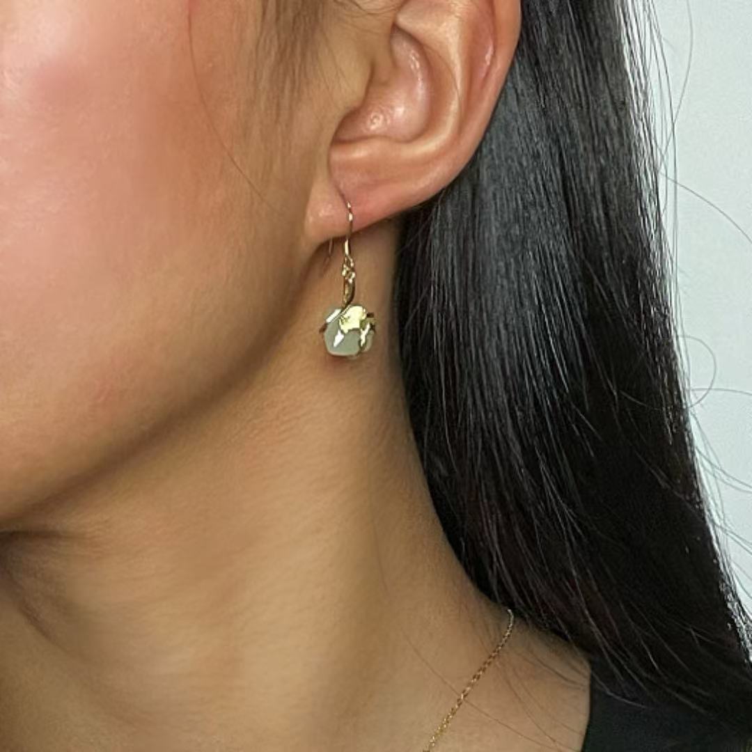 Bijoux-Boucles d'Oreilles Jade – Éveil du Cœur, Argent Plaqué Or