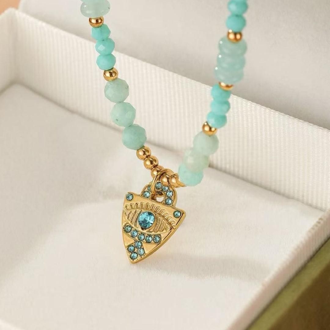 Collier Amazonite et Mauvais Œil – Lumière Spirituelle