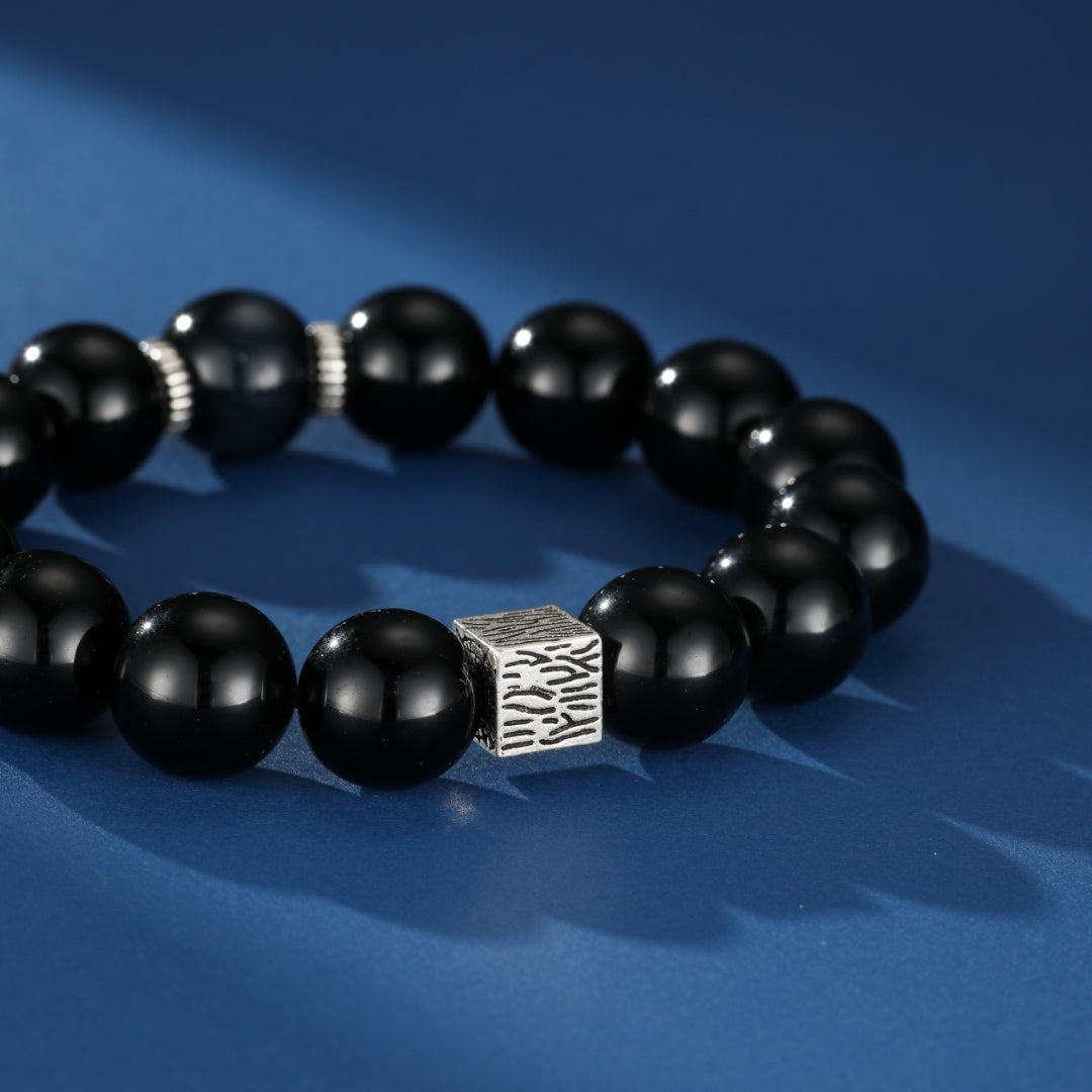 Bracelet Homme Obsidienne & Œil de Tigre – Aura Sombre, Argent 925