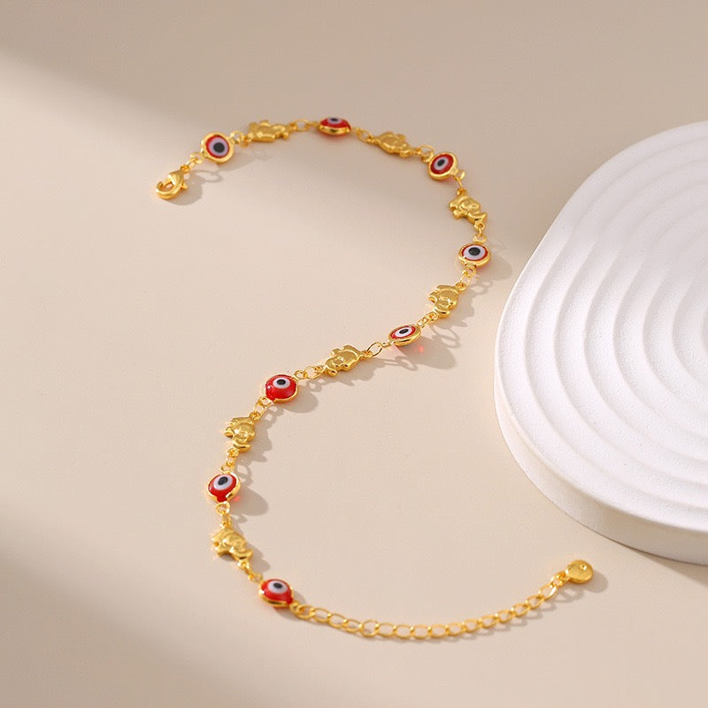 Bracelet de Cheville – Œil Rouge Démoniaque, Plaqué Or