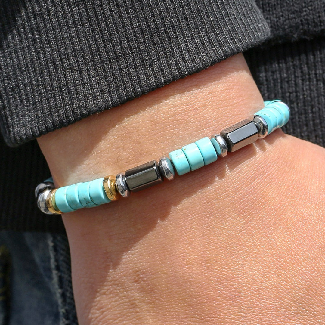 Bracelet Homme Hématite Turquoise – Élan Céleste