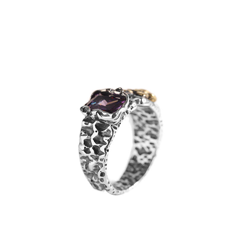 Bague Zircon - Harmonie Bleue, Sérénité Pourpre, Argent