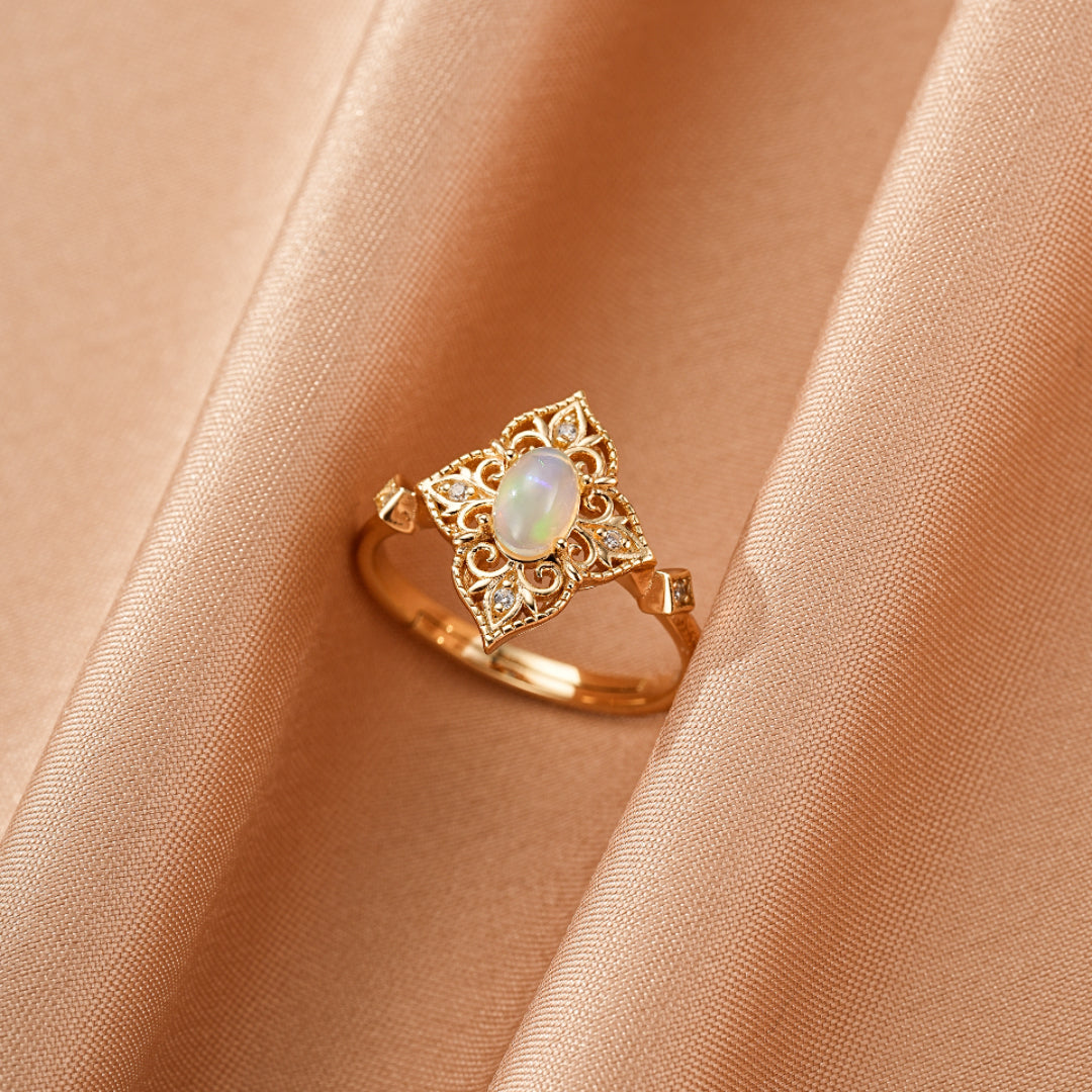 Bague Opale – Lumière Bohème, Argent Plaqué Or 10K