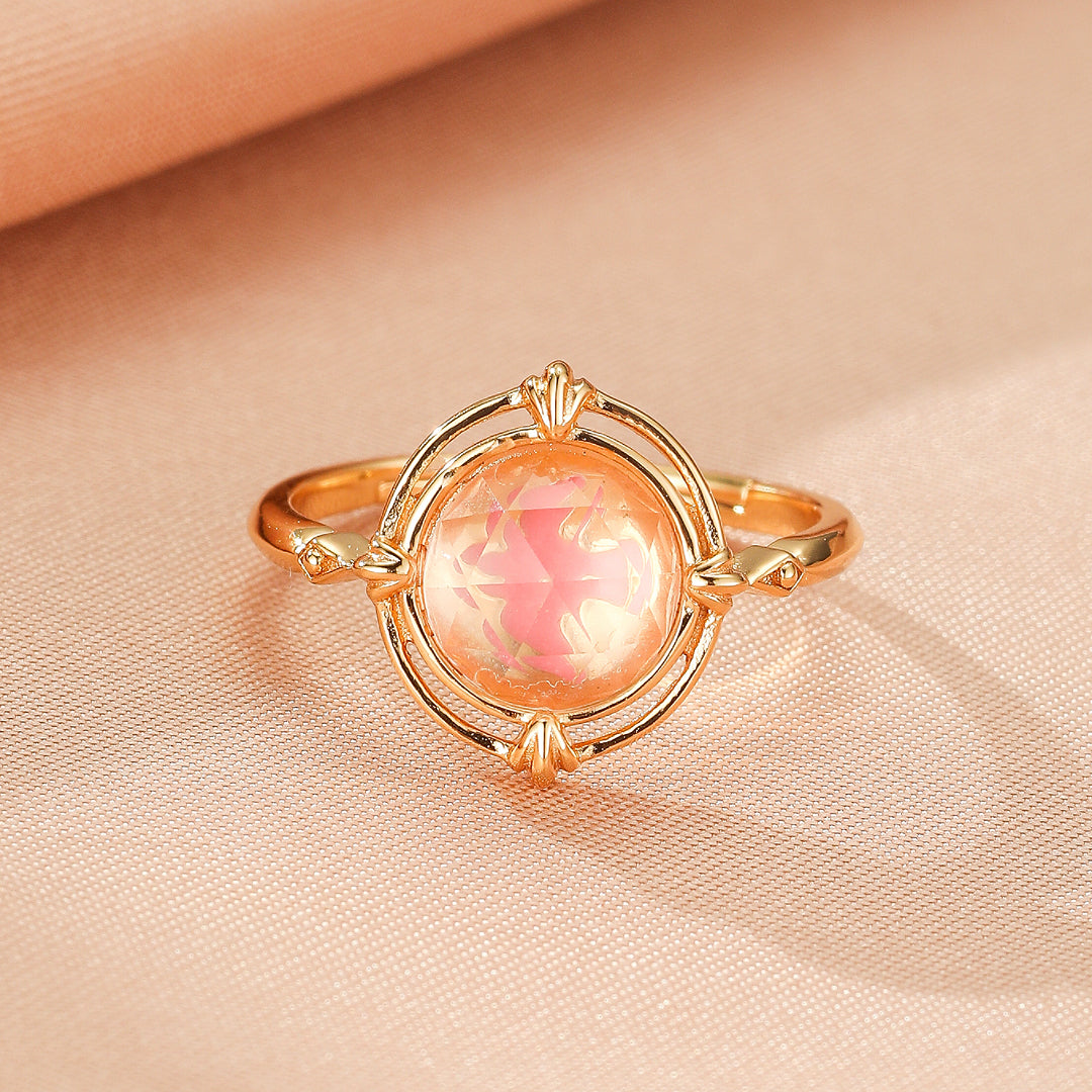 Bague Quartz Rose – Aura Radieuse, Argent Plaqué Or 10K