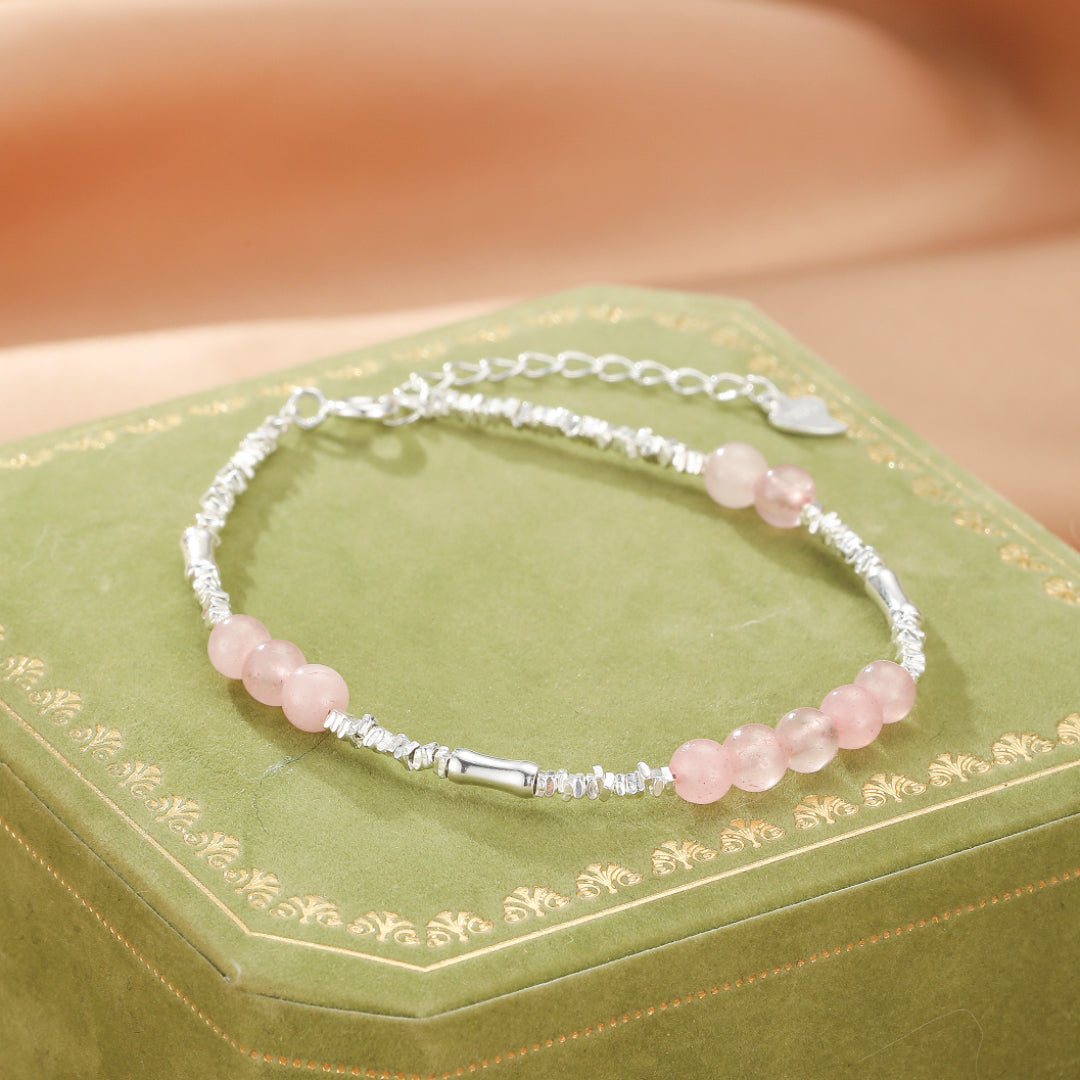Bracelet Quartz Rose – Éclat Doux, Argent