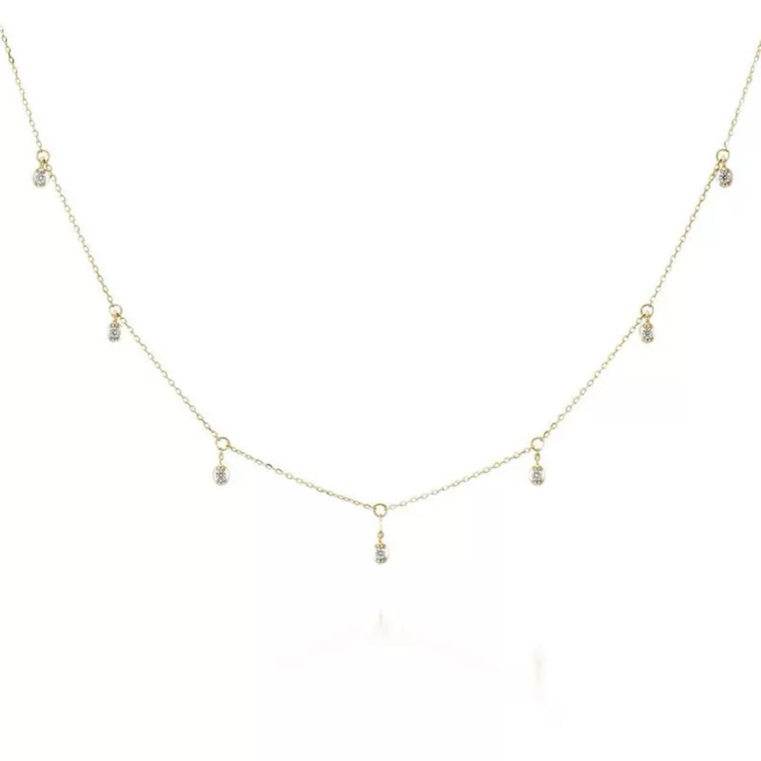 Collier Cristal de Roche – Pluie Dorée, Argent Plaqué Or 14K