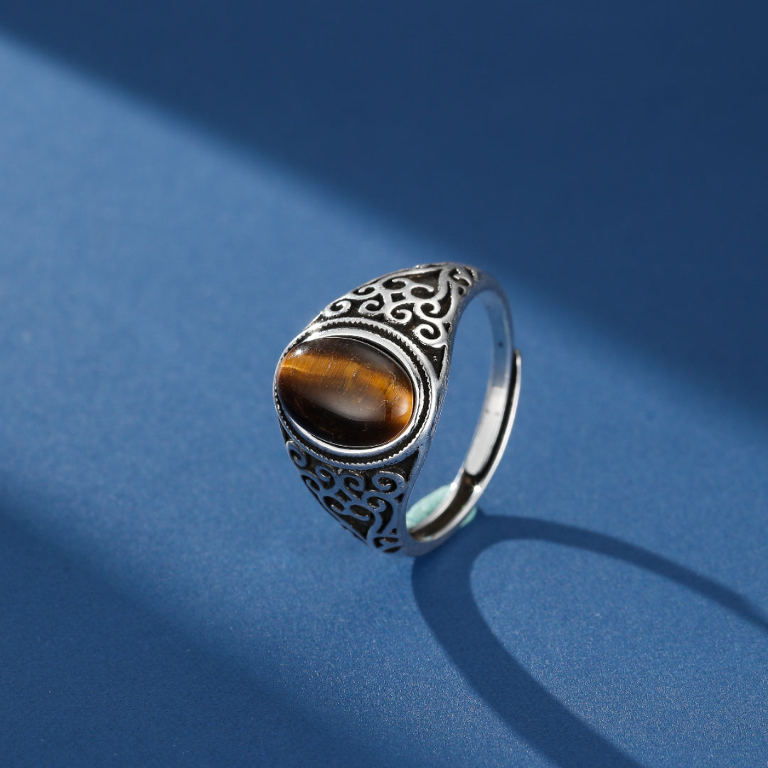 Bague Homme Œil de Tigre – Élégance Gravée