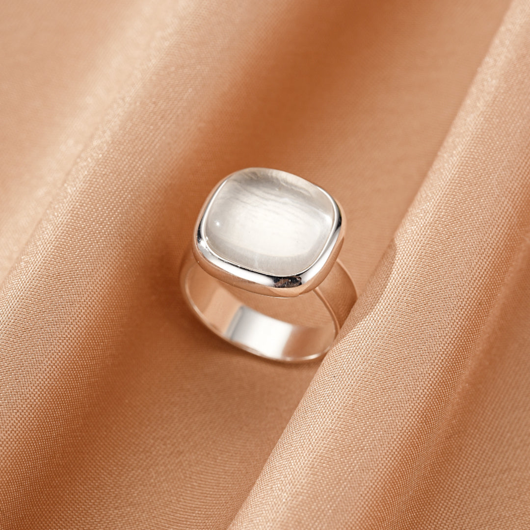 Bague Cristal de Roche – Aura Carrée, Argent