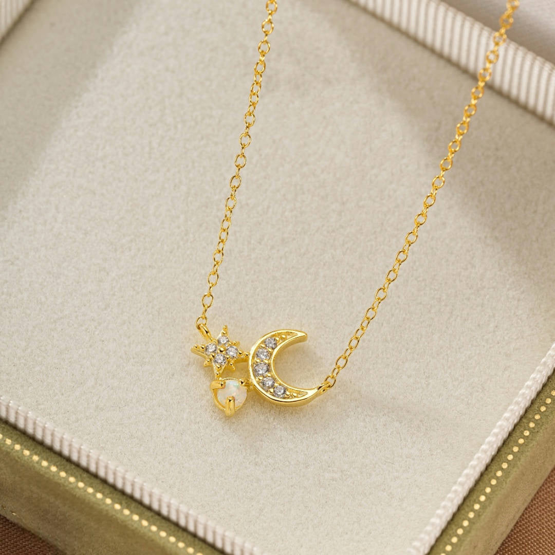 Collier Opale – Éclat de Lune, Argent Plaqué Or 18K