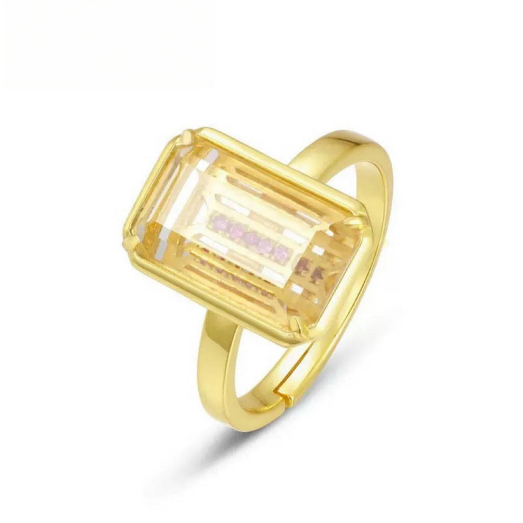 Bague Cristal de Roche – Reflet Précieux, Argent Plaqué Or 10K