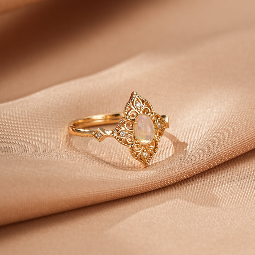 Bague Opale – Lumière Bohème, Argent Plaqué Or 10K