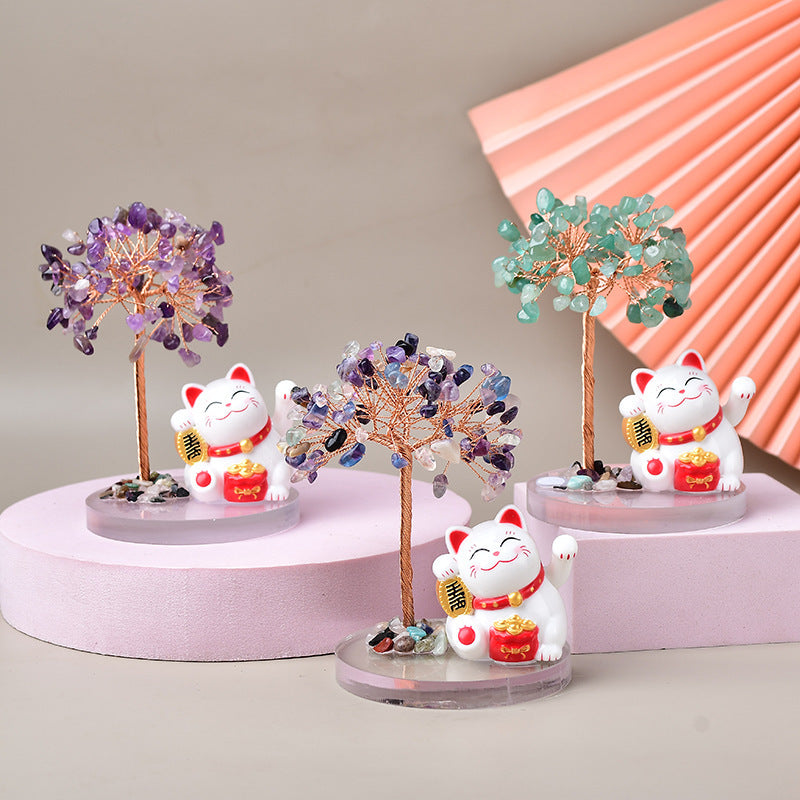 Chance - Arbre de Vie en Pierres Naturelles avec Chat Maneki-neko
