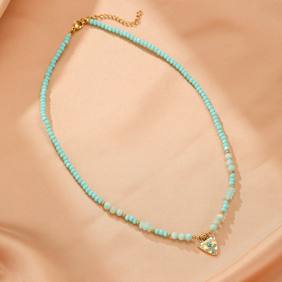 Collier Amazonite et Mauvais Œil – Lumière Spirituelle