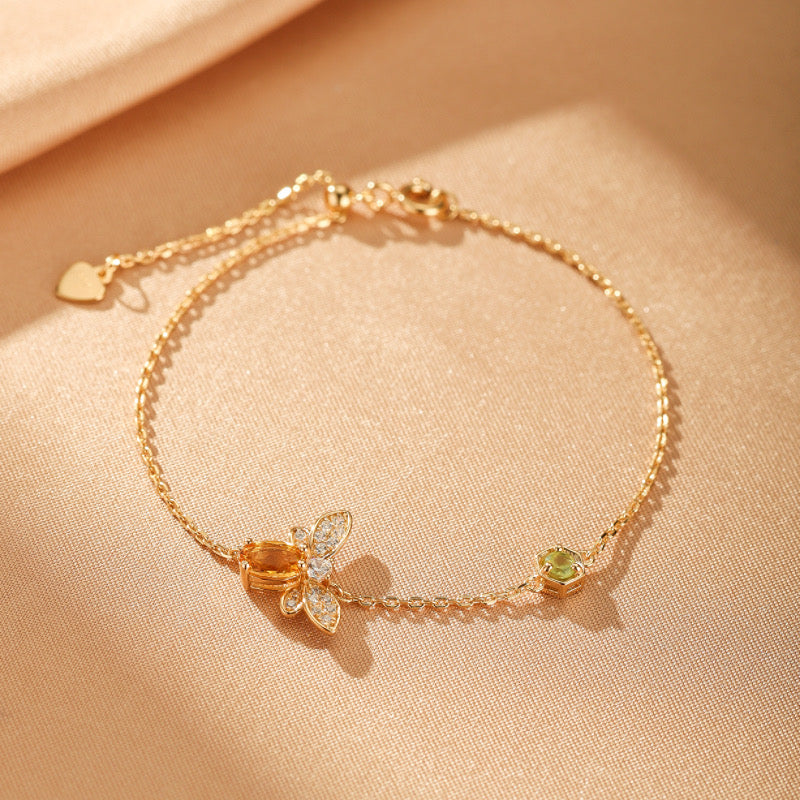 Bracelet Citrine et Péridot - Vol Lumineux, Argent Plaqué Or