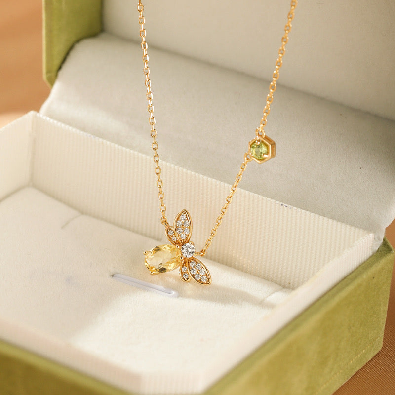 Collier Citrine et Péridot - Vol Lumineux, Argent Plaqué Or