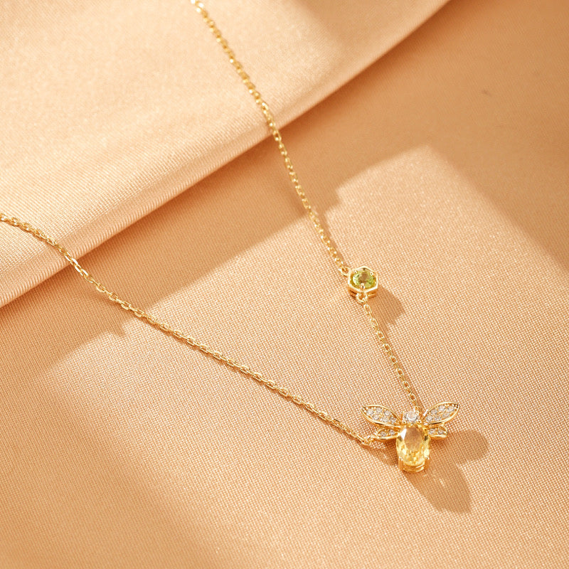 Collier Citrine et Péridot - Vol Lumineux, Argent Plaqué Or