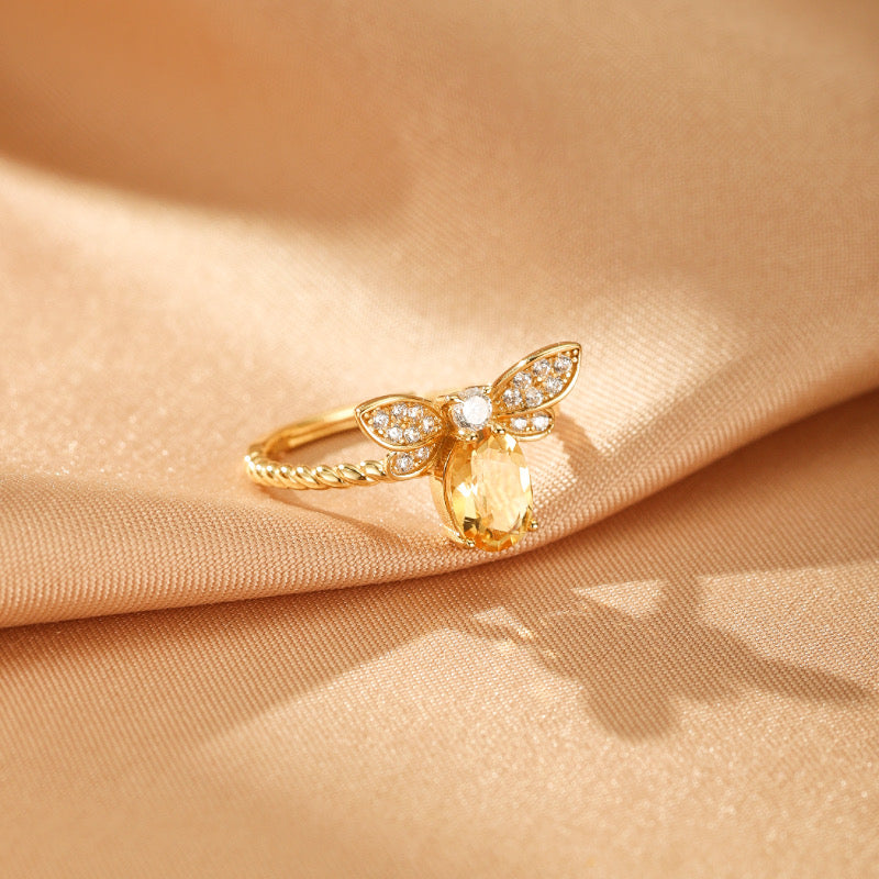 Bague Citrine - Vol Lumineux, Argent Plaqué Or 14K