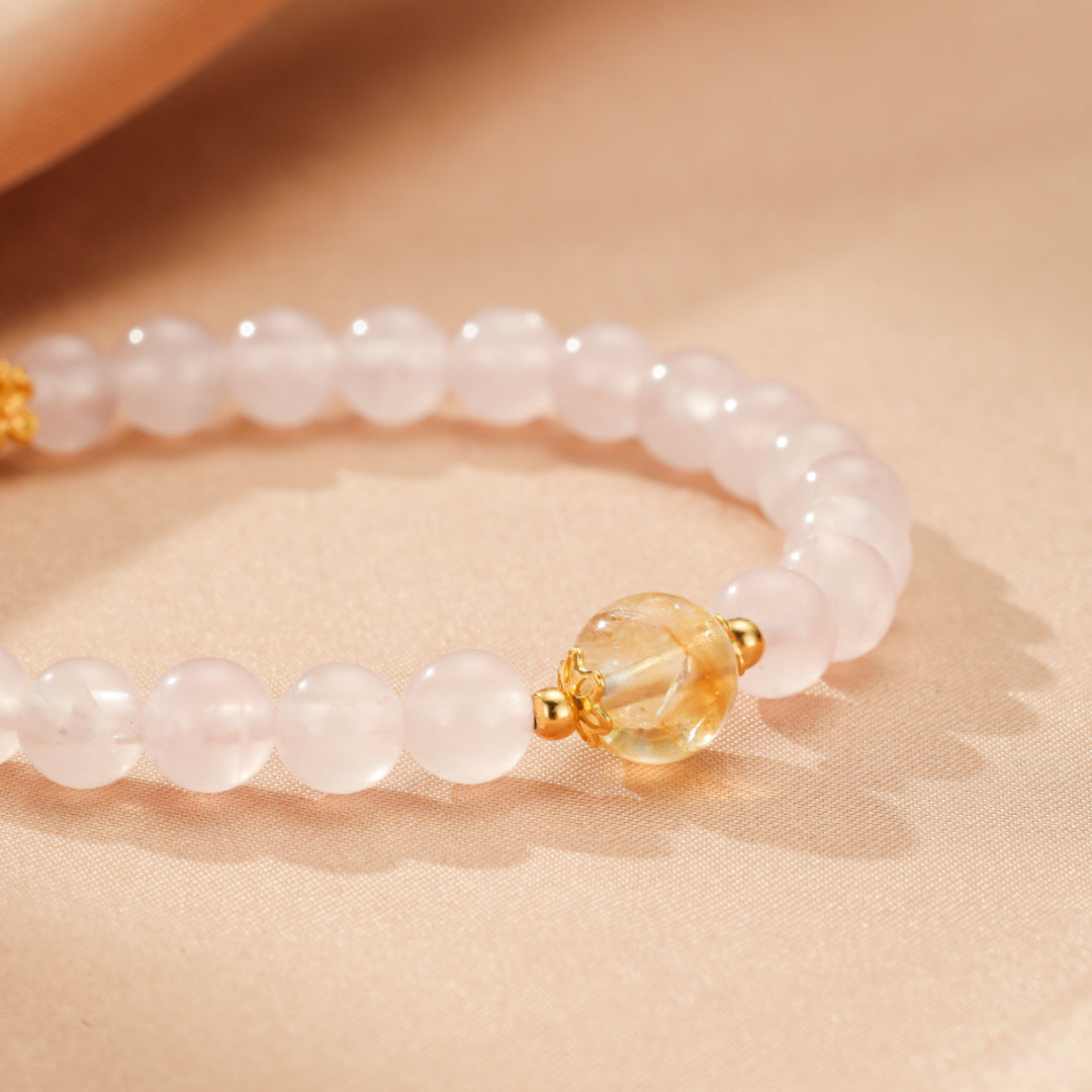 Bracelet Quartz Rose et Citrine – Équilibre Radieux, Argent Plaqué Or
