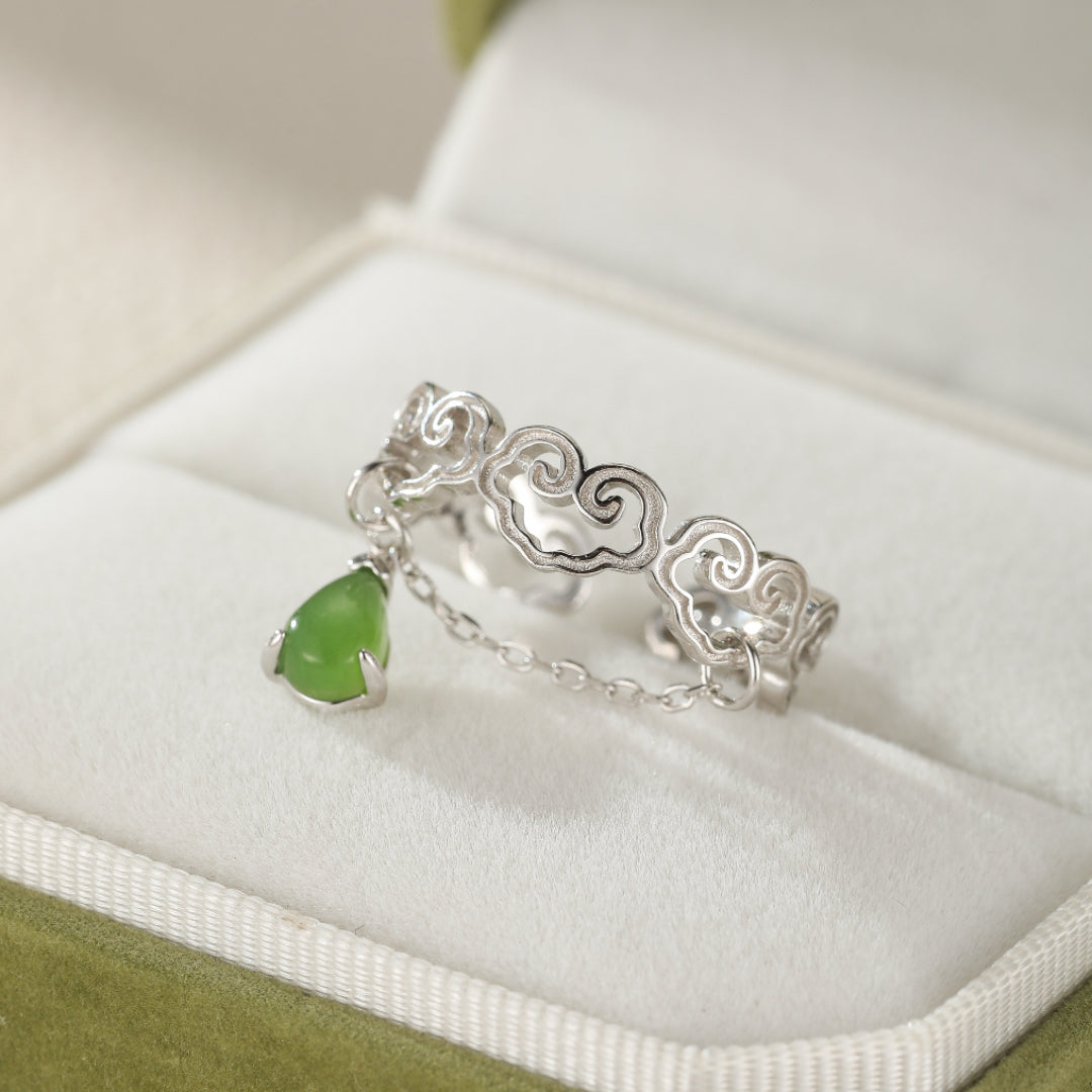 Bague Jade – Symphonie du Cœur, Argent Plaqué Or