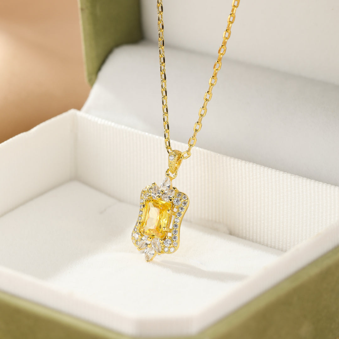 Collier Citrine – Cœur Royal, Argent Plaqué Or