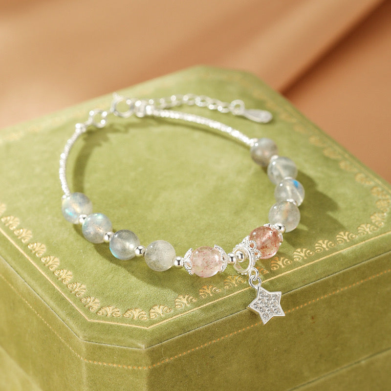 Bracelet Labradorite et Quartz Fraise – Rêve Étoilé, Argent