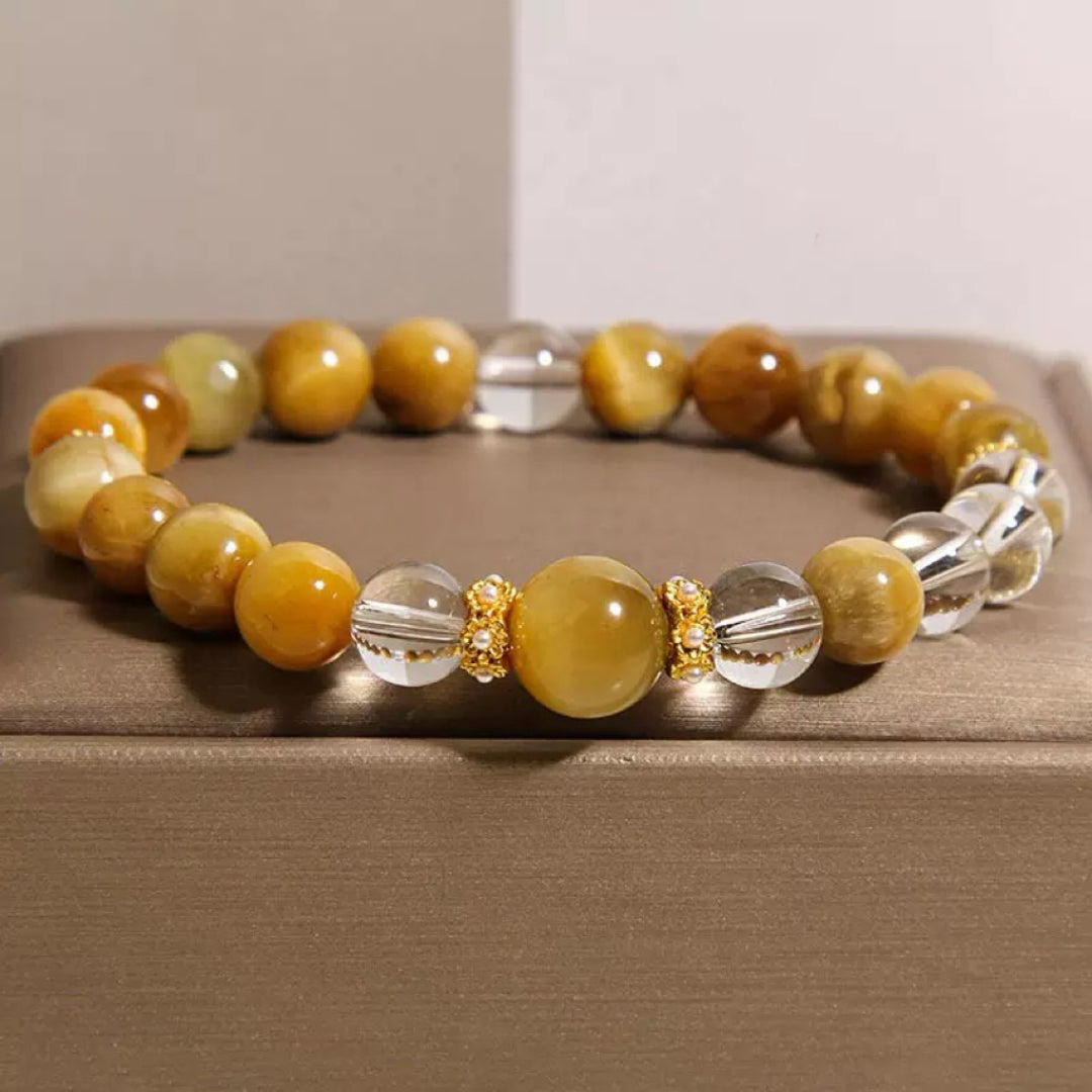 Bracelet Œil de Tigre et Cristal de Roche – Force Féminine