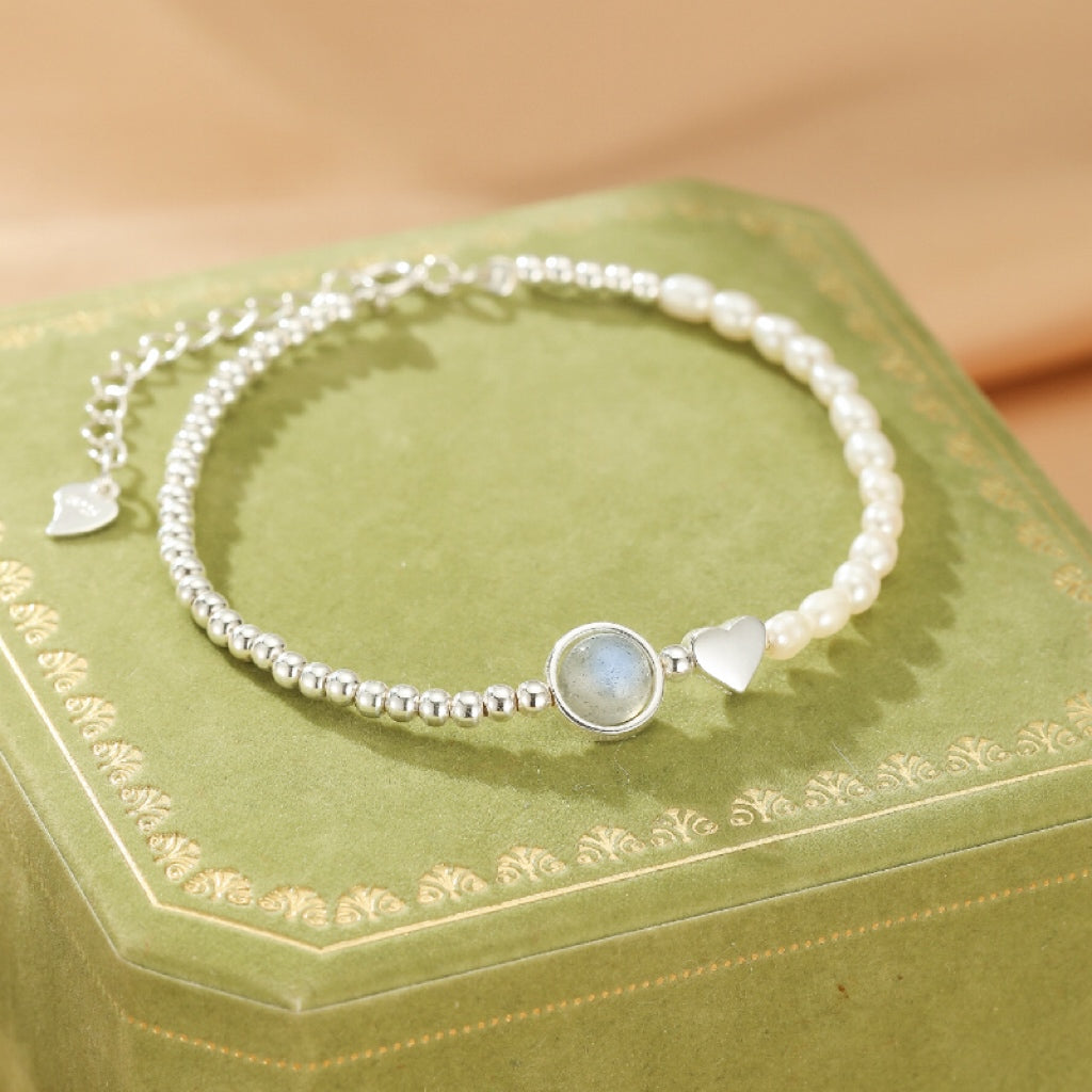 Bracelet Pierre de Lune et Perles – Lumière Nacrée, Argent 925