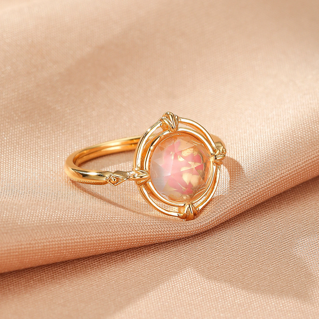 Bague Quartz Rose – Aura Radieuse, Argent Plaqué Or 10K