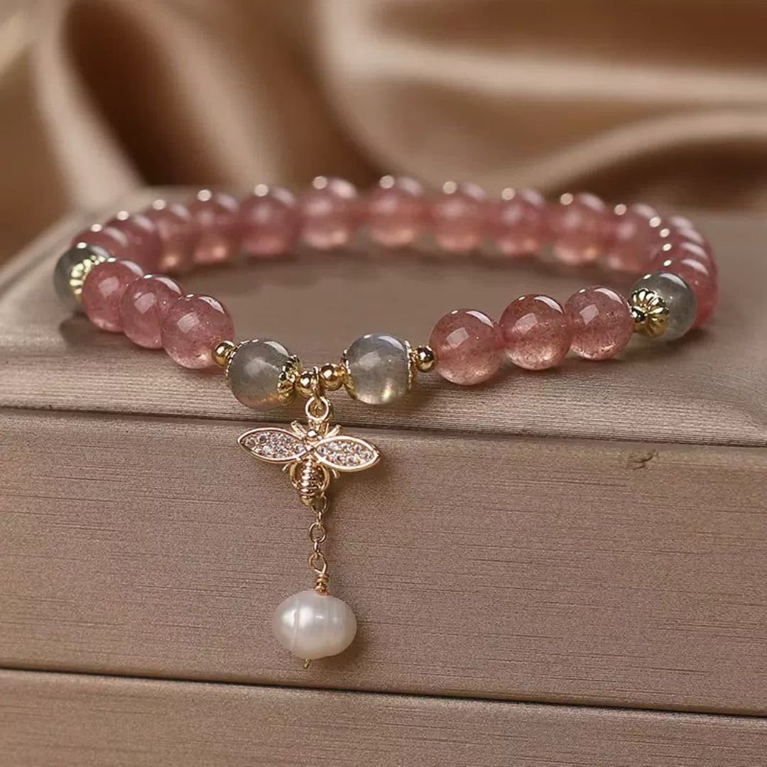 Bracelet Quartz Fraise et Labradorite – Abeille Poétique